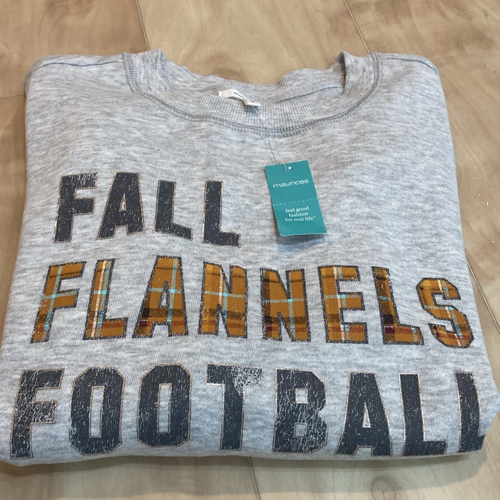 NWT “fall flannels and football” crewneck